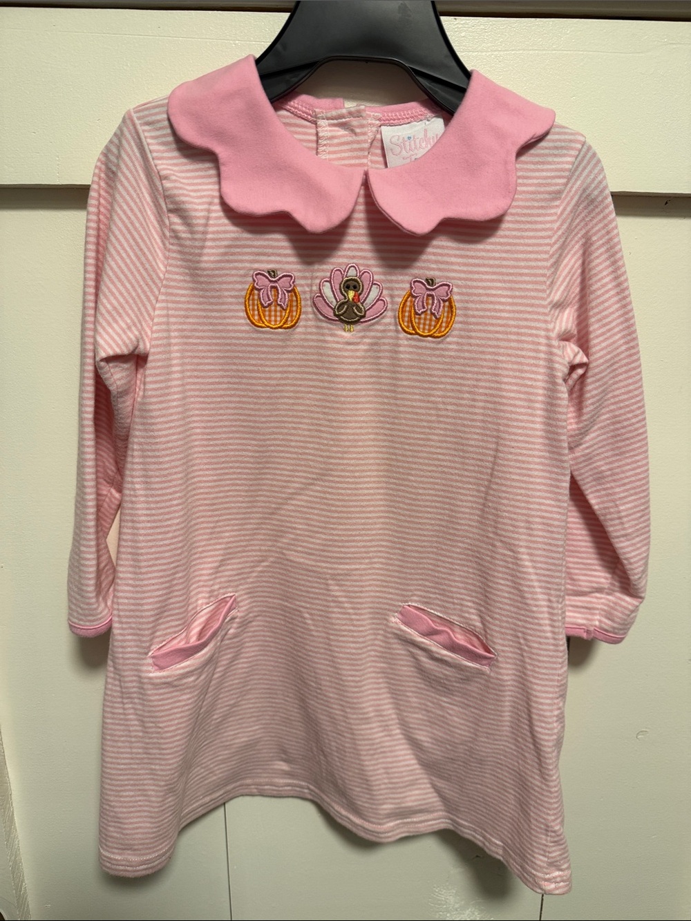 Pink Striped Turkey & Pumpkin Applique Dress for Girls